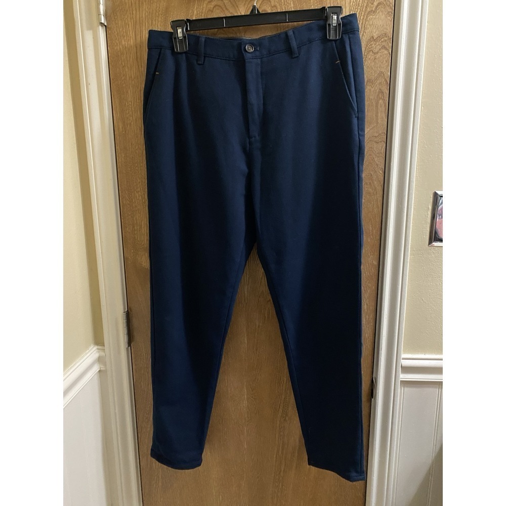 Zara Man Chino Pants Navy Blue Mid-Rise Skinny Leg Pockets Cotton Blend Size 32